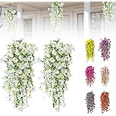 capirosa Artificial Hanging Flowers for Outdoors, 2 Pcs Fake Hanging Plant Summer Fall Decor, UV Resistant No Fade Faux Flower for Front Door Porch Planter Patio Yard Garden(White)