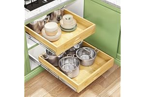 Pull Out Cabinet Organizer, Soft Close Wooden Slide Out Drawers for Pots and Pans, Full-extension Roll Out Shelves for Kitche