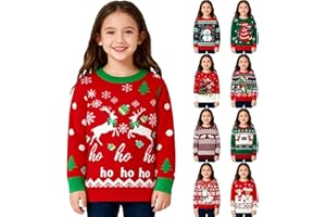 Kids Boys Girls Christmas Santa Sweaters Long Sleeve Crewneck Knit Pullover Sweatshirts Soft Cozy Warm Clothes