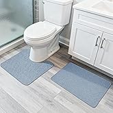 Bosap Bathroom Rugs Set 2 Pieces,Thin Bathroom Mats,Toilet Rugs,Quick Dry,Non-Slip,Machine Washable,Low Pile,Absorbent Bath Mats,Shower,Sink,Home Decor Accessories.Blue,1'5"x2'3"+1'8"x2" U Shape