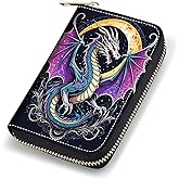 stmedazm Credit Card Holder Wallets for Women, RFID Blocking Small Leather Card Case Wallet with Zipper Accordion Wallets, Purple Dragon