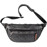 Extolove Denim Fanny Pack Large Chest Bag Jean Purses for Women Denim Purse Crossbody Bags with Adjustable Strap (Black)