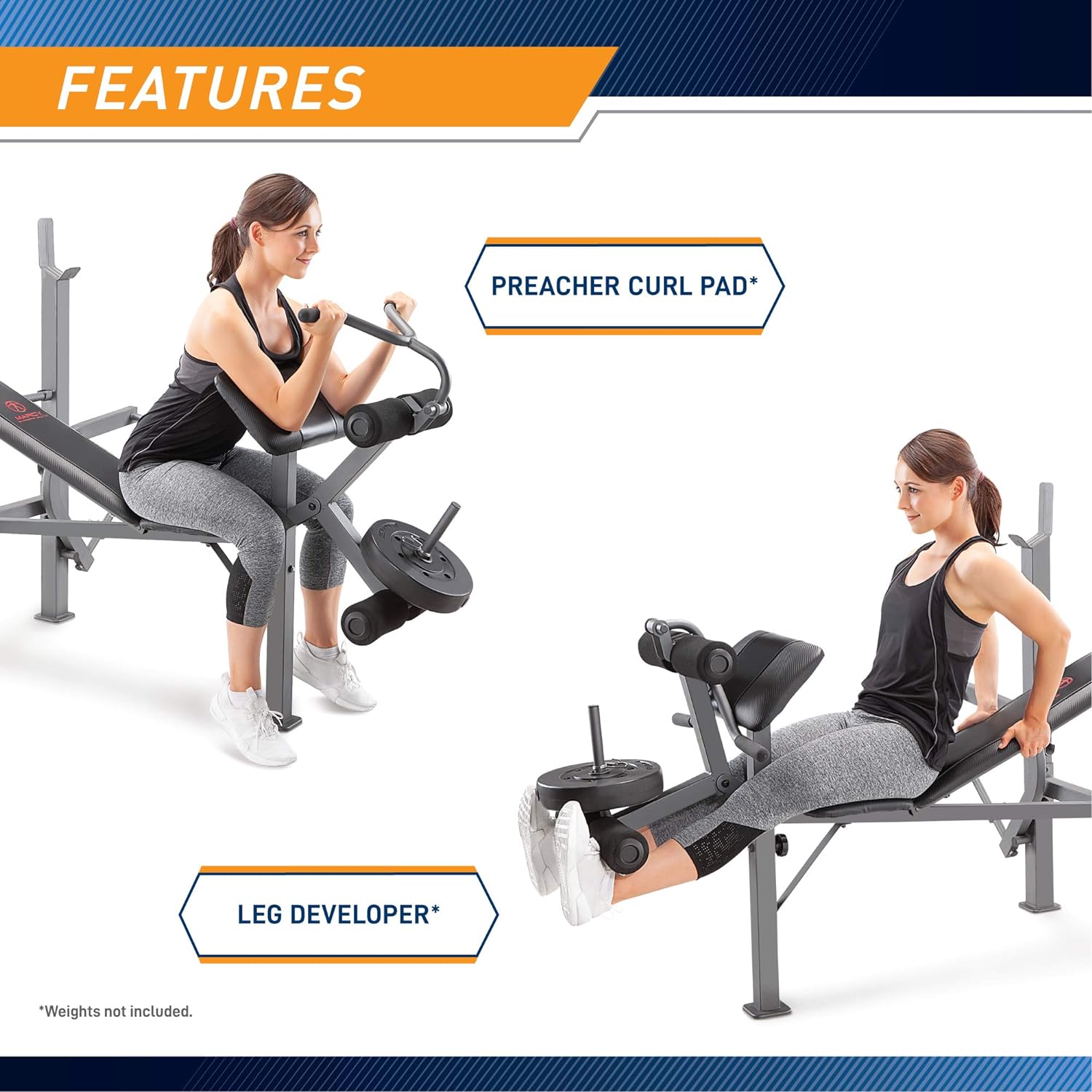 Marcy Standard Weight Bench with Leg Developer Multifunctional Workout Station for Home Gym Weightlifting and Strength Training MD-389: Sports & Outdoors