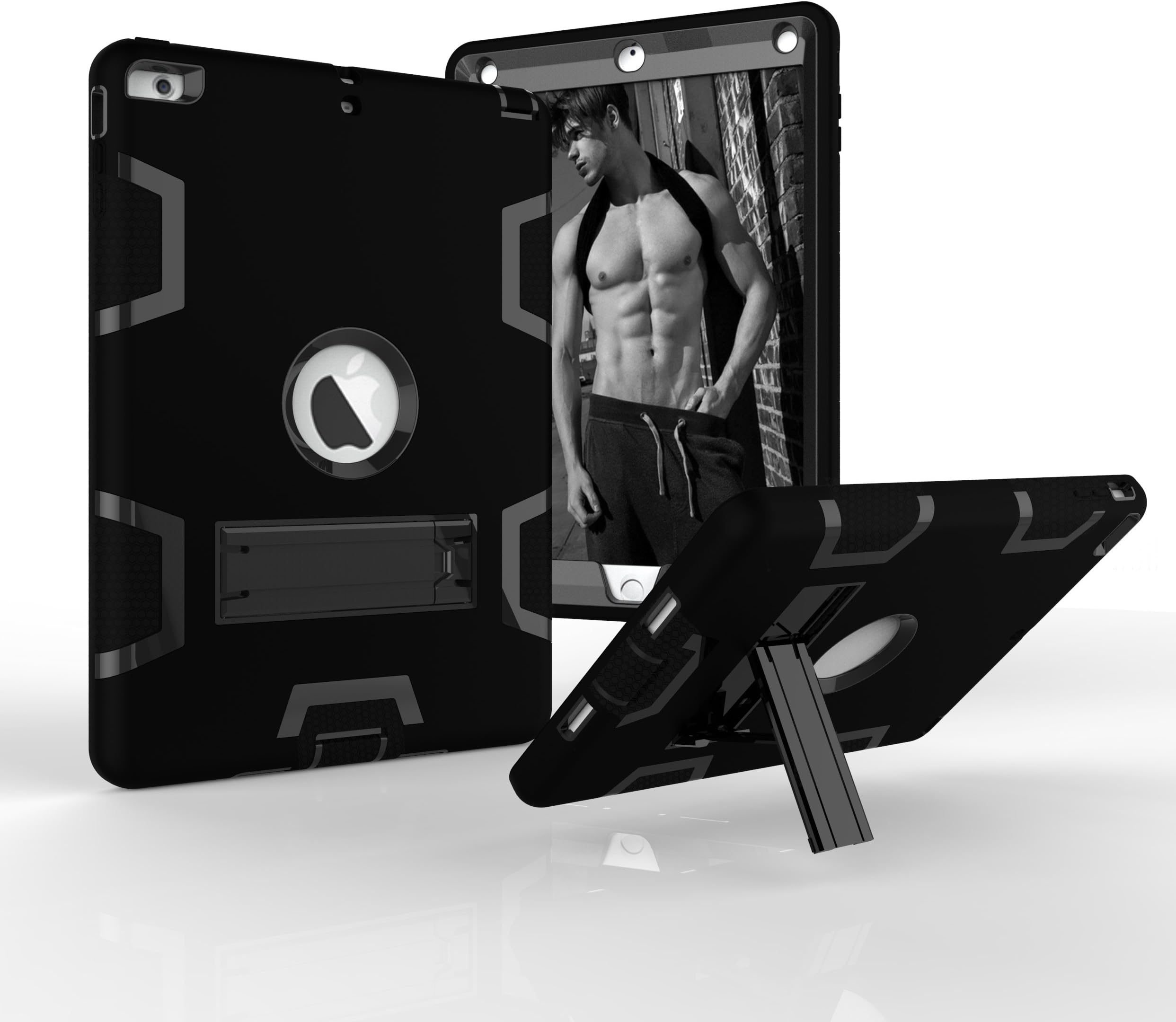 Hansin iPad Air Case (2013 release), [Kickstand] Three Layer Hybrid Heavy Duty Full-Body Shockproof Anti-Slip Protective Case for Apple iPad Air, Black