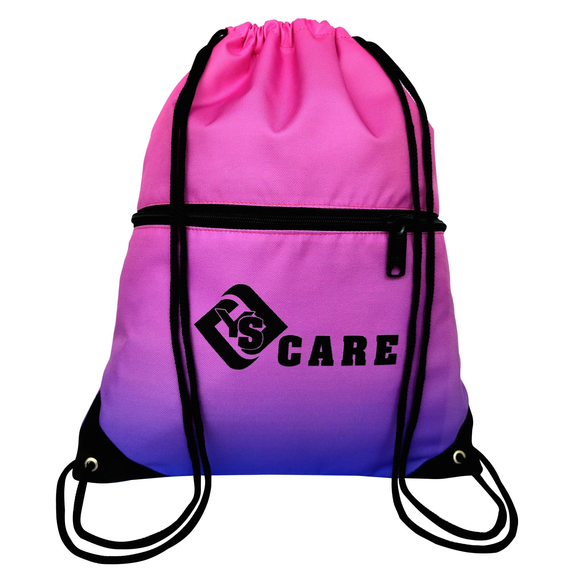 YSCARE Waterproof Drawstring Gym Bags Sports Beach Sack Bag Yoga Sackpack with Zipped Pocket (Size 42 x 34 cm) Suitable for School, Gym, Travel, Swimming for Men, Women and Kids (Pink/Purple)