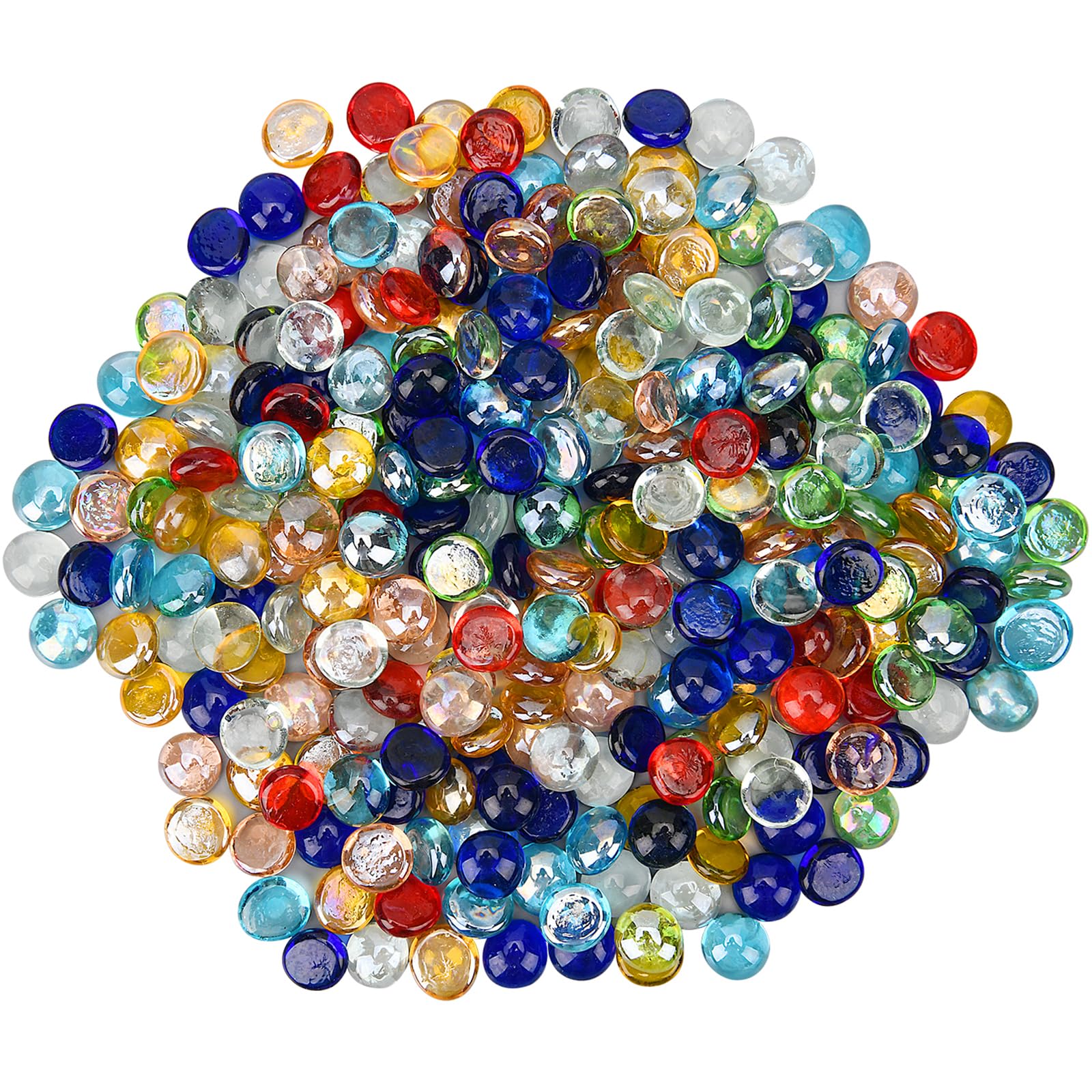 Hiziwimi 400Pcs Decorative Glass Pebbles, 7 Colored Glass Beads for Vases, 1.8kg 17-20MM Round Flat Smooth Glass Marbles Flat Stone Beads, Aquarium Stones Garden Pot Deco, Craft Vase Stuffing — image 1