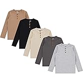 Cudlie 5-Pack Boys' Henley Long Sleeve Shirts – Soft Cotton Blend Toddler Tops, Everyday Basics, Size 12M - 4T