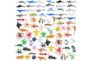 FINGOOO 80 Pieces Sea Creatures Toys for Kids,Assorted Vinyl Plastic Ocean Animals Toys for Party Favors Classroom Educational Goodie Bag Filler Cupcake Topper