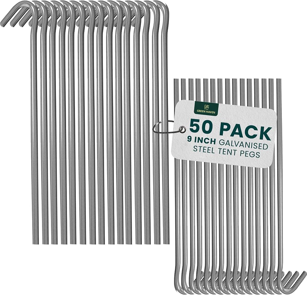 Green Haven 50 Pack 9in Galvanized Steel Tent Pegs Heavy Duty Ground Stakes