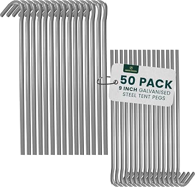 Green Haven 50 Pack 9in Galvanized Steel Tent Pegs Heavy Duty Ground Stakes