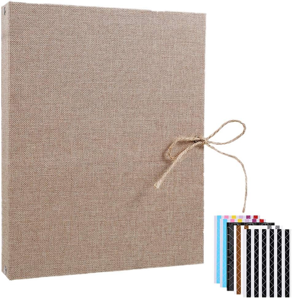 OMEYA Scrapbook Photo Album 60 Black Pages self adhesive photo album Memory Books 10.43 x 8.27 inch Craft Paper DIY Scrapbooking Photo Albums for Anniversary Birthday Friends Childrens Gift-Brown
