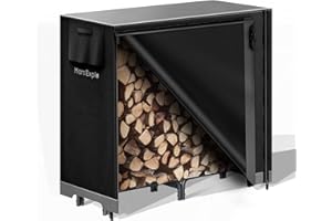 Mars Explo 4ft Firewood Log Rack with Cover Outdoor, Heavy Duty Indoor Outdoor Firewood Storage Log Rack with Cover Combo Set Black