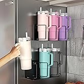Sorbus Tumbler Cup Organizer – 3-Cup Holder for Cabinet, Fridge, or Wall – Magnetic or Screw Mount – Tumbler Storage Organizer for 20oz 30oz 40oz Cups, Tumblers, and Water Bottles (Black 2-Pack)