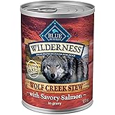 Blue Buffalo Wilderness Wolf Creek Stew High Protein, Natural Wet Food for Dogs, Hearty Salmon Stew in Gravy, 12.5-oz cans, 12 Count