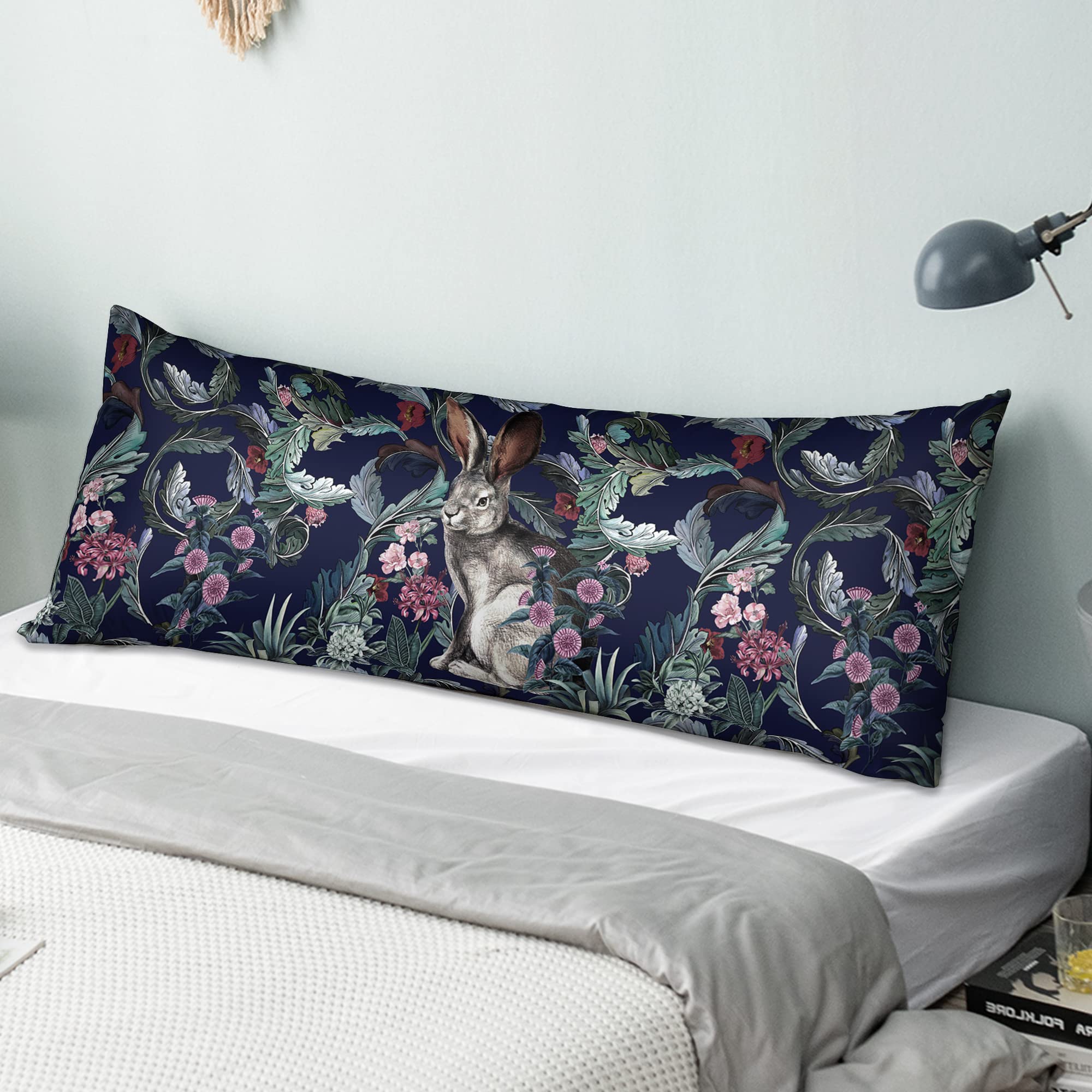 Obal William Morris Body Pillow Cases, Original Design Velvet Long Bolster Pillowcase Pregnancy Maternity Orthopaedic Support Pillow Cover (Double 54'' 137cm, Black Forest Hare)