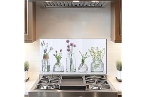 DAIFURONGE Tempered Glass Backsplash For Kitchen Behind Stove,Flower Bottle Stove Back Top Cover,Easy to Clean Glass Splashback, Sink Cover Splash Guard,Home Kitchen Wall Decor (30"x16"(76.2x40.64cm))