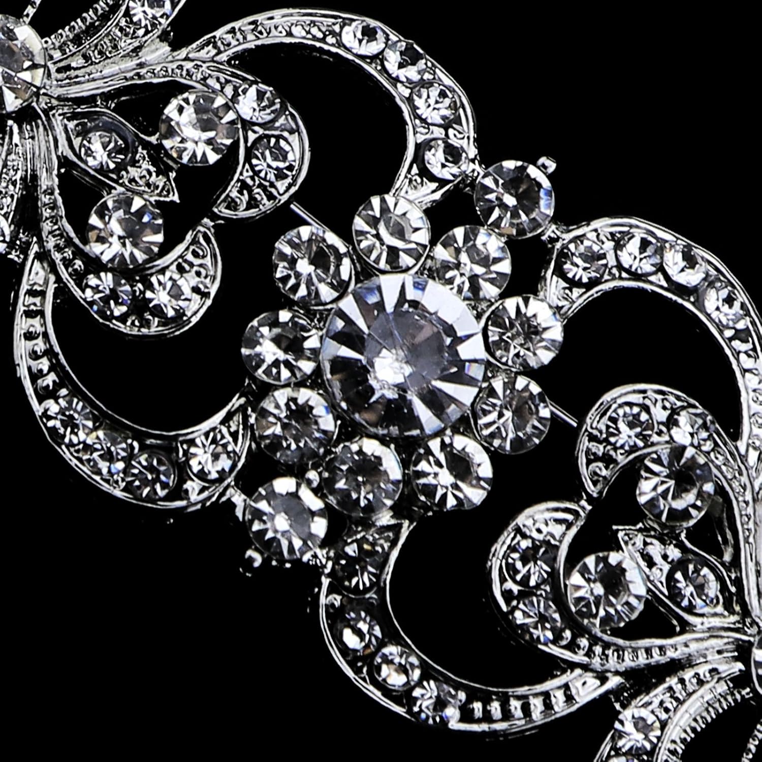 OTOTEC Women Crystal Rhinestone Brooch Wedding Party Bridal Flower Brooch Pin, Silver - Image 5