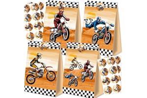 BQK 24pcs Dirt Bike Party Bags Motorcycle Birthday Party Supplies Dirt Bike Party Favors Motorcycle Birthday Decorations Dirt Bike Candy Gift Bags for Kids