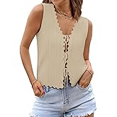 COCCKO Womens Tie Front Tops Trendy 2026 Summer V Neck Sleeveless Sweater Vests Fashion Cute Crochet Knit Tops