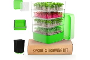 ZESTIGREENS Sprouts Growing Kit, 4-Tier Stackable Seed Sprouter Trays with Sprout Lid, Blackout Sleeve & Drain Tray