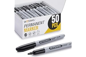 WOSWEL Permanent Markers Bulk, 50 Pack, Black Permanent Marker Pens, Fine Tip, Waterproof, Quick Drying, Smooth Writing, Used on Glass Metal Stone Paper Most Surfaces, Office School Supplies