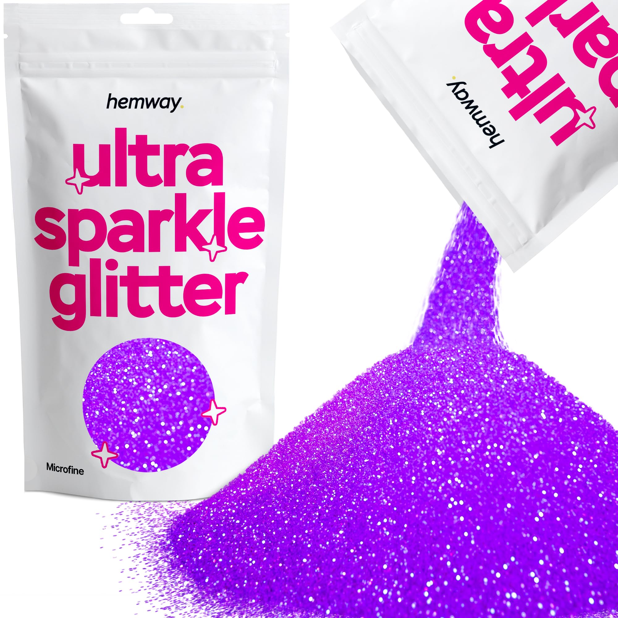 Hemway Ultra Sparkle Glitter Fluorescent Purple 100g Microfine | Glitter for Arts & Craft, Makeup, Nail Art, Crafting, Card Making, Sparkle Decoration
