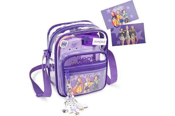 Get Trend KPop Demon Hunters Girls Clear Crossbody Bag with Removable Charm | Transparent Sling Bag with Adjustable Strap, Clear Purse for Concerts, Festivals, School, Travel, Huntrix Gifts for Girls