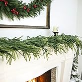 COLMOXY 6ft Christmas Norfolk Pine Garlands, Real Touch Winter Pine Garland, Artificial Nature Touch Greenery Garland for Table,Mantle, Wall, Indoor, Outdoor Christmas Decorations