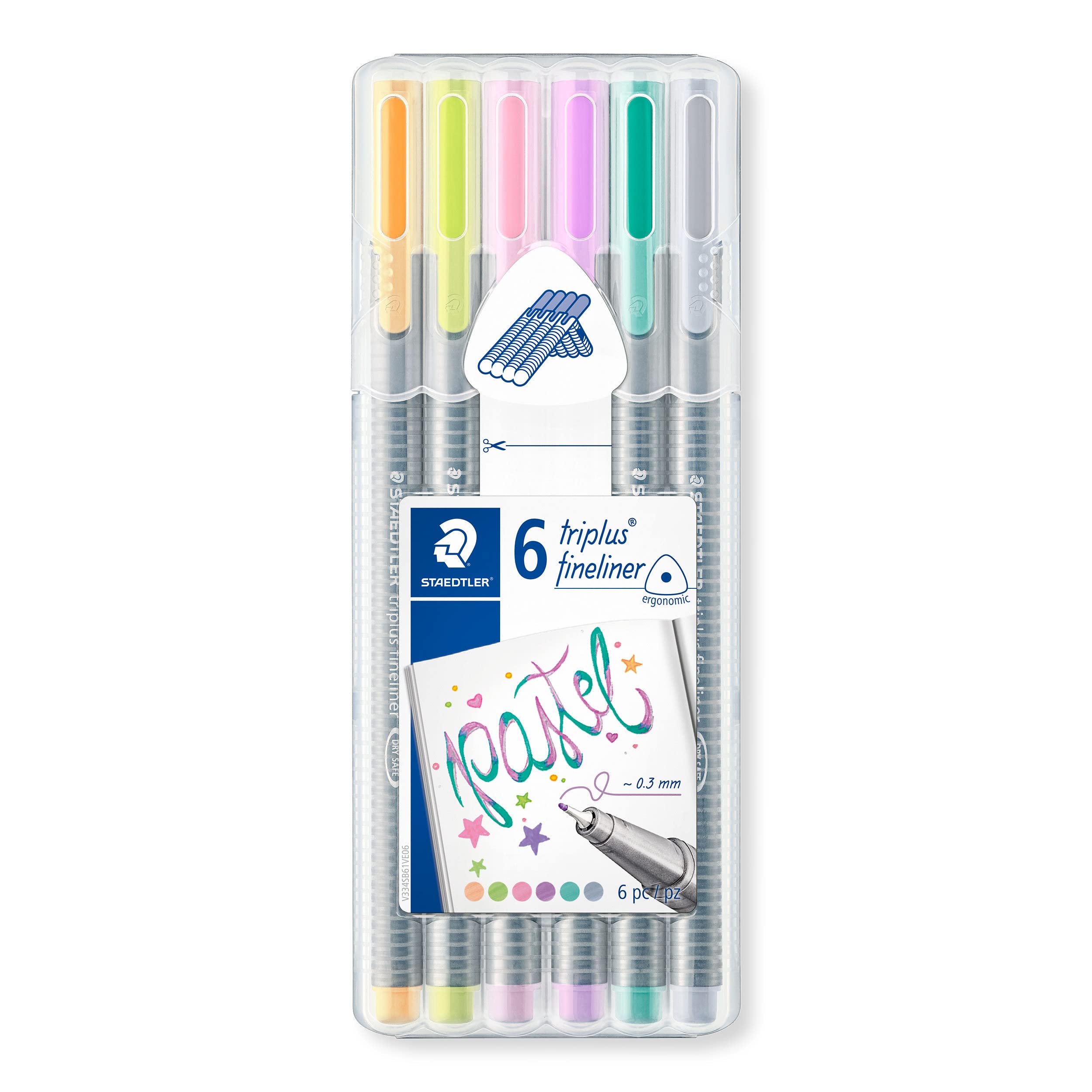 STAEDTLER 334 SB6CS1 Triplus Fineliner Superfine Pen, 0.3mm Line Width - Assorted Pastel Colours (Desktop Box of 6)
