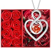 PopTopping Heart Necklace for Women, 925 Silver Necklace with Infinity Heart Pendant, Personalized Birthstone Necklace Anniversary Birthday Gifts for Wife, Girlfriend, Mom