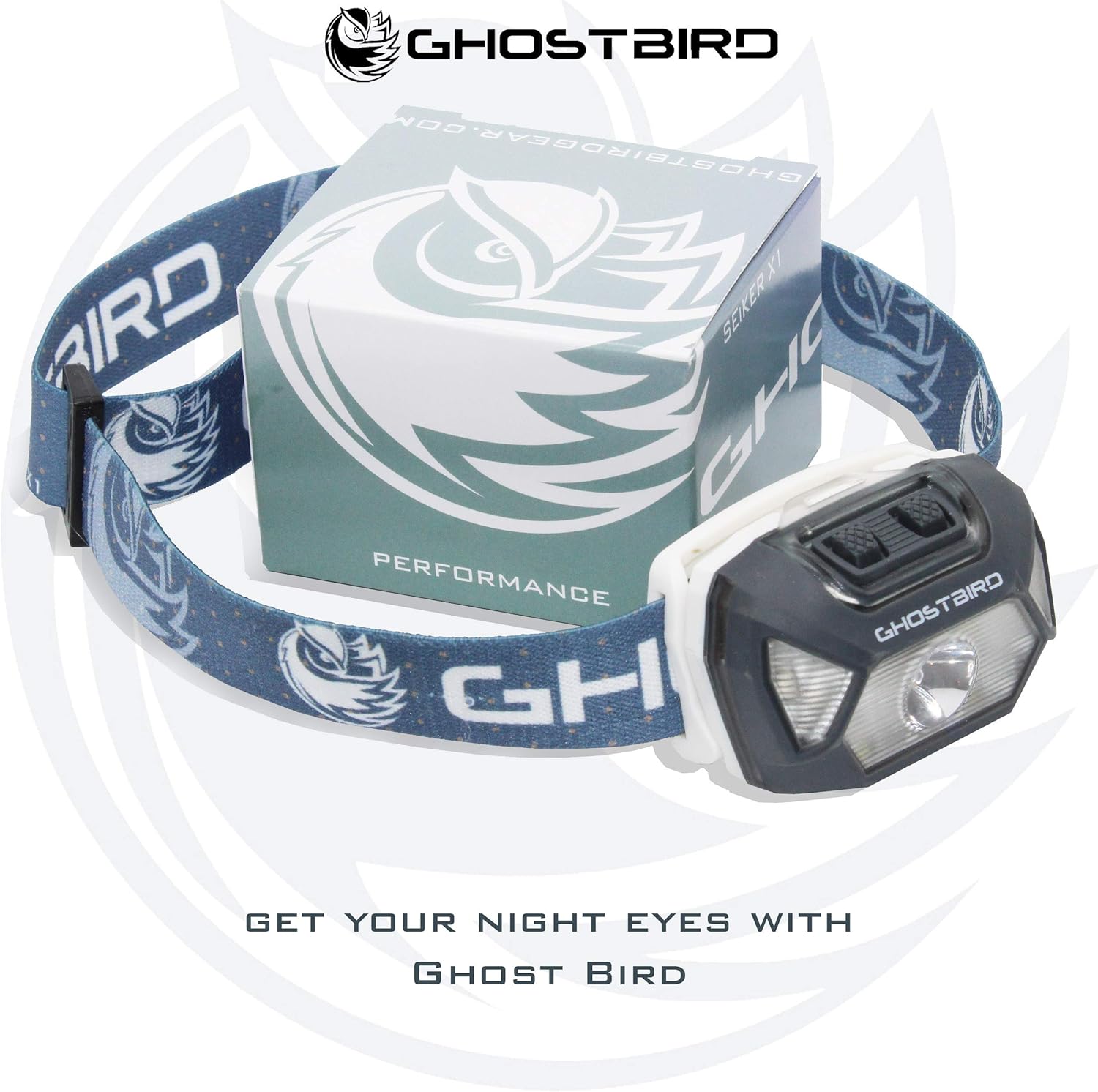 Ghost Bird Seiker X1 Head Lamp - LED Rechargeable Cree XPE - Waterproof IPX7, Freezeproof, Smashproof Perfect for Your Running, Camping, Backpacking, Hunting, and Cycling Adventures - - 