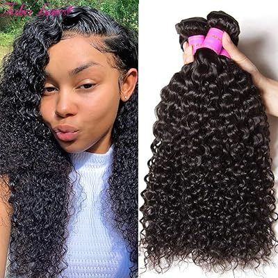 Ali Julia 10A Indian Virgin Curly Hair Weave 3 Bundles 12 10 8 inch 100% Unprocessed Remy Human Hair Extensions 95-100g/pc Natural Black Color