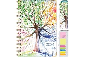 GLOBAL PRINTED PRODUCTS HARDCOVER 2024 Planner: (November 2023 Through December 2024) 5.5"x8" Daily Weekly Monthly Planner Yearly Agenda. Bookmark, Pocket Folder and Sticky Note Set (Tree Seasons)