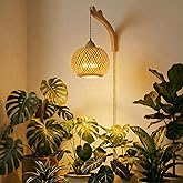 sooogd Hanging Grow Lights for Indoor Plants, Bohemian Wall-Mounted Full Spectrum Pendant Grow Light, Rattan Lantern Shade 200 LED 9.8FT Cord 3500K Decorative Plant Light for Living Room & Corners