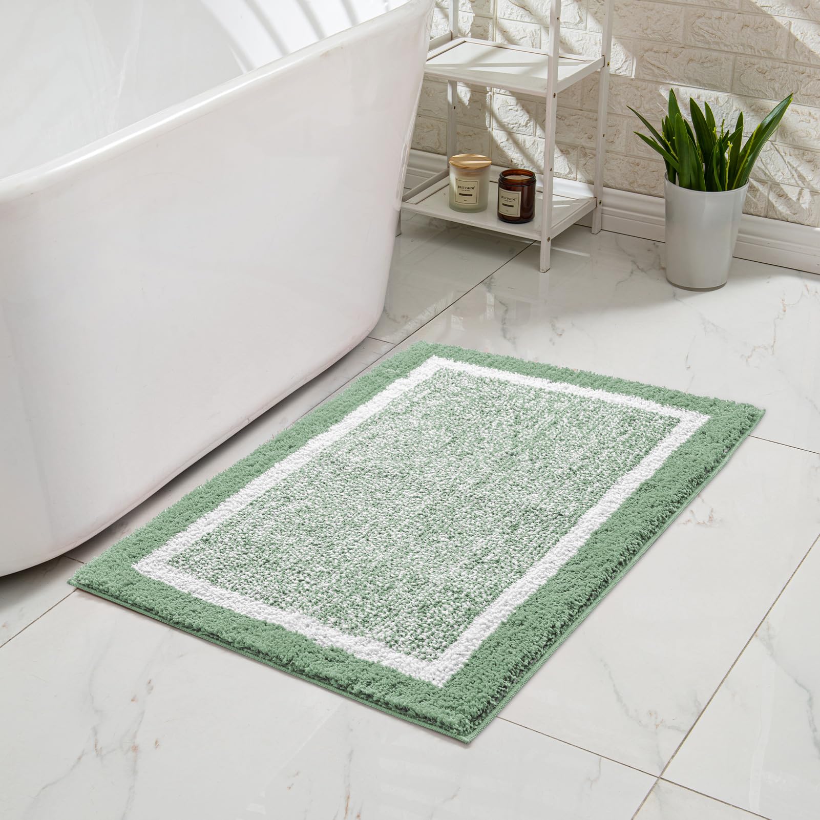 Photo 1 of CozeCube Bath mats for Bathroom Non Slip, Fluffy Absorbent Microfiber Bath mat Washable, Aesthetic Bathroom Rugs, Small Sage Green Bath mat, Sage Green, 24" x 16"