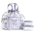 Fit & Fresh Lunch Bag For Women, Insulated Womens Lunch Bag For Work, Stain-Resistant Large Lunch Box For Women With Containers, Cinch Closure Cromwell Bag, Lavender Floral Toile