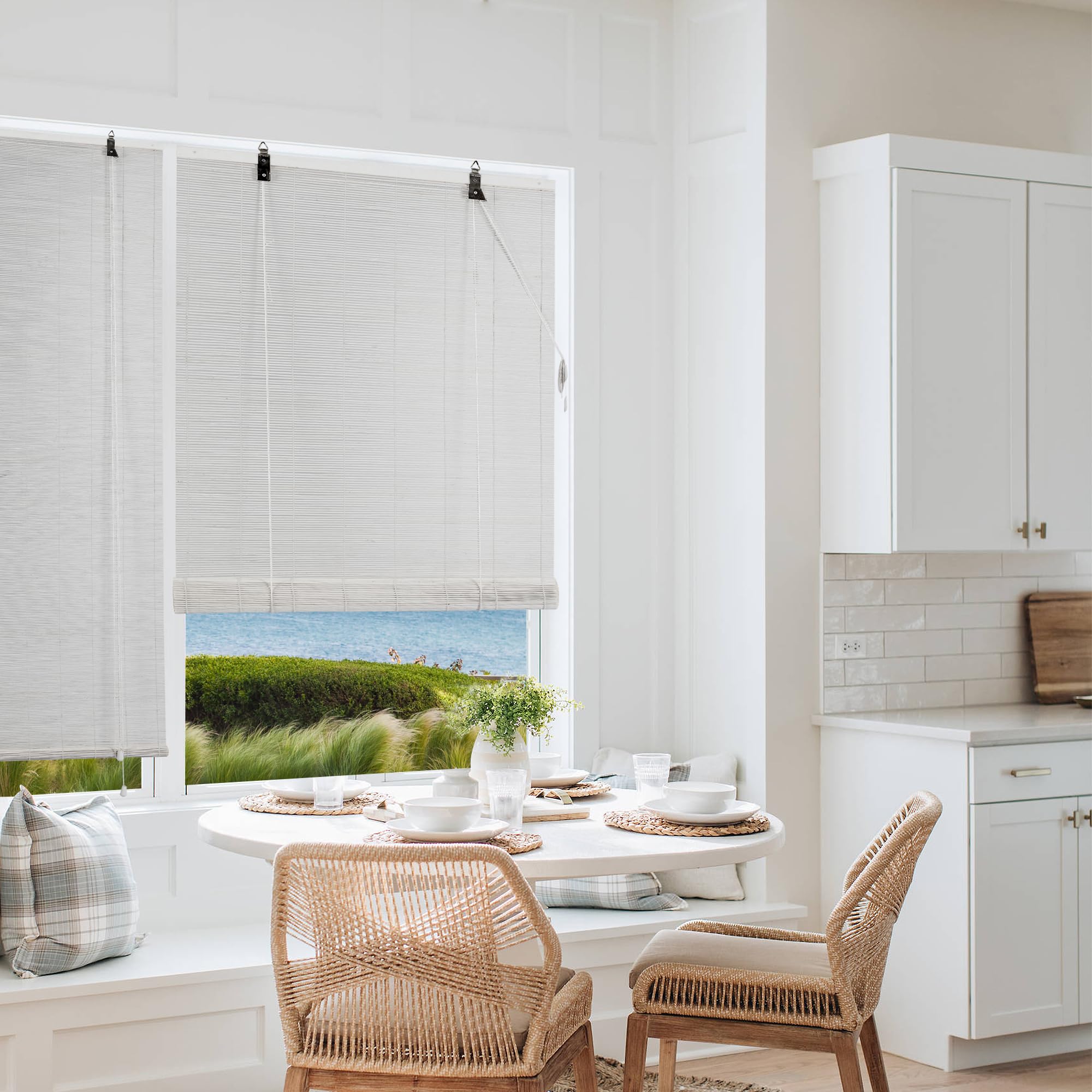 Cy.curtain bright Bamboo Roller Blind Indoor Blinds Wooden Blinds Sun Protection Privacy Window Door Window (Weiß, 120x250 cm)