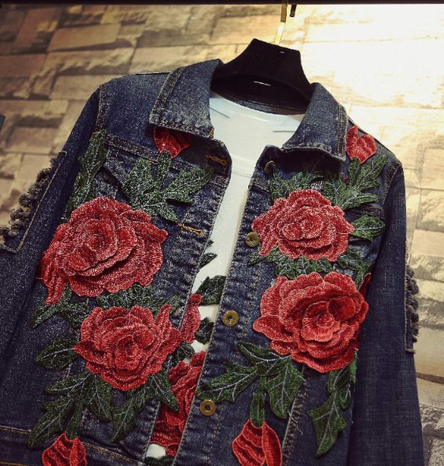 jean jacket with red roses
