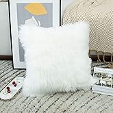 LIGICKY Luxury Series Soft Faux Fur Throw Pillow Cover Decorative Square Plush Pillow Case Cushion Cover for Couch Sofa Bed, 16" x 16" White