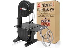 Inland Craft DB-100 Band Saw Machine for Cutting Stained Glass, Stone, Plastic, Wood, Metal, Corals - Band Saws for Woodworking, Metal Cutting Bandsaw - Includes THREE Blades - Black