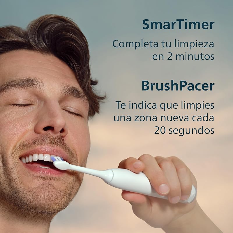 Escova de dentes elétrica philips sonicare 6100, escova de dentes sônica com 2 modos de escovação e 3 níveis de intensidade, alerta de pressão, easystart, smartimer, estojo de viagem, branco, hx7400/02