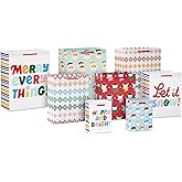 Hallmark Christmas Gift Bag Assortment (8 Bags: 2 Small 5", 3 Medium 8", 3 Large 11") Pink, Mint Green, Red, Blue, Yellow, "Merry Everything," "Let It Snow," "Happy Bright," Penguins, Snowmen, Santa