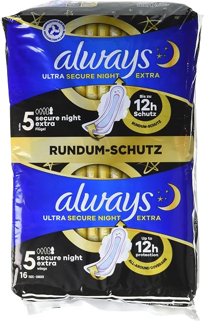 Always Ultra Secure Night Extra Size 5 Sanitary Pads with Wings Pack of 16