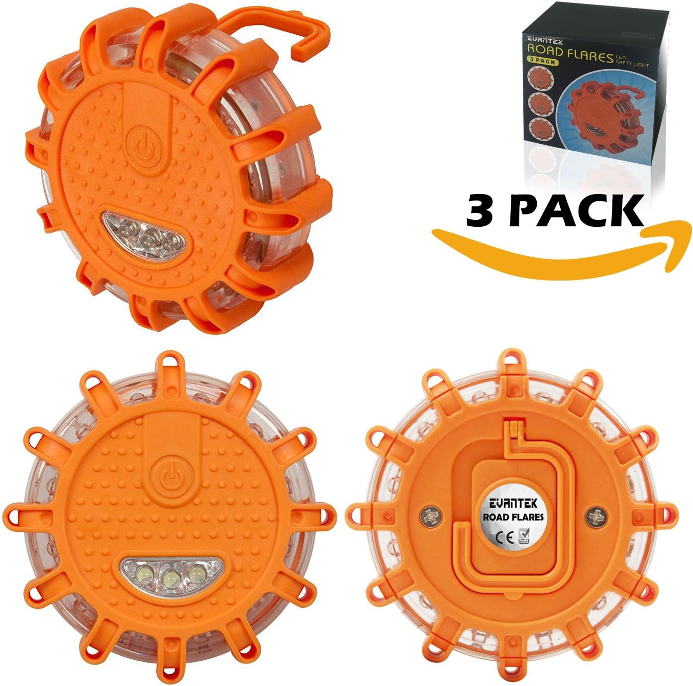 3 Pack Led Road Flares | Traffic Warning Lights | Emergency Safety Kit Tool Automotive | Flashing Road Beacon - with Magnetic Base for Car Truck Boat Marine With Strong Magnet | Roadside 9.1.1 Lights