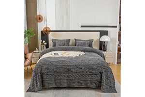 YUSOKI Sherpa Queen Size Blanket-3D Stylish Design Super Soft Fuzzy Cozy Warm Blanket Thick Plush Fluffy Furry Blankets for Teen Girls Women Couch Bed Sofa Chair Men Boys Gift(Grey,90"x90")