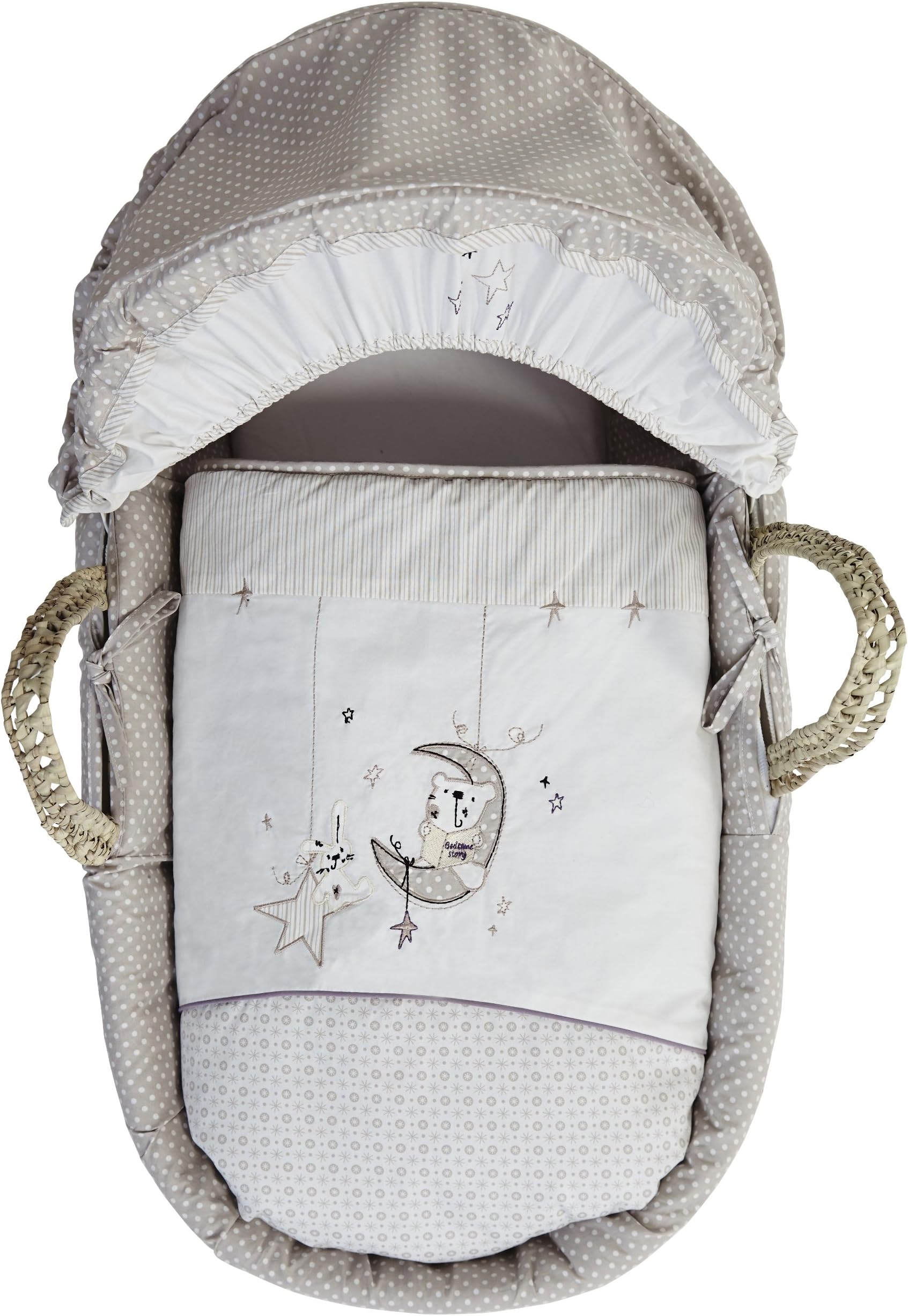 Clair de Lune Bedtime Story Palm Moses Basket inc. Bedding, Mattress & Adjustable Hood (Printed Pattern)