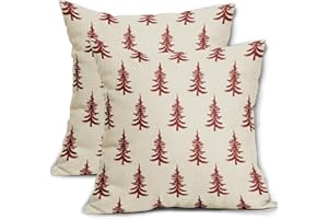 Aytipun Christmas Tree Pillow Covers 18x18 Set of 2 Red Xmas Rustic Style Winter Print Decorative Outdoor Pillowcases Farmhouse Vintage Holiday Decorations Throw Cushion Case Decor for Couch Sofa Bed