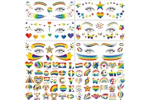 Hotoyannia 135+ PCS Pride Face Tattoos Rainbow Face Tattoos, Include Two Sizes Pride Face Temporary Tattoos for Gay Pride Equality Parades Celebrations Pride Festival, Rainbow Arts and Crafts ﻿
