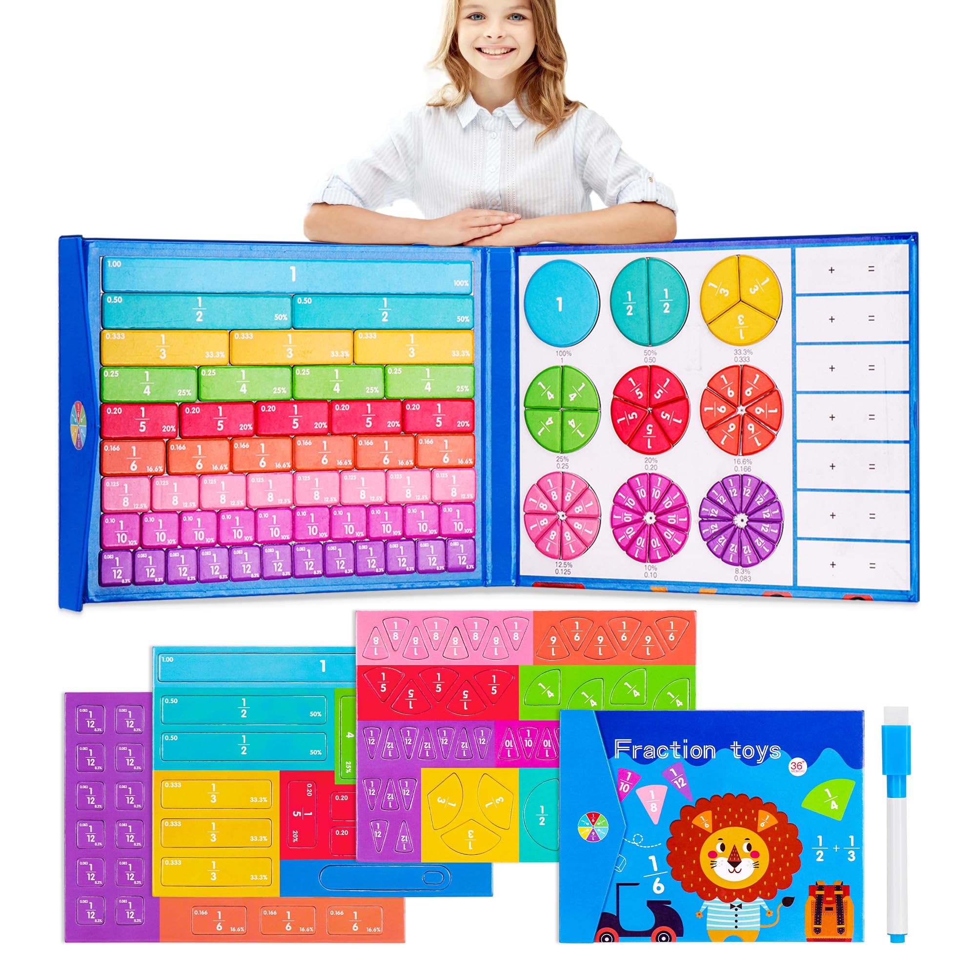 Meetory Magnetic Fraction Book, Magnetic Math Manipulatives Fractions Resources for Fraction Educational Puzzle for Preschool Elementary School Educational Resources