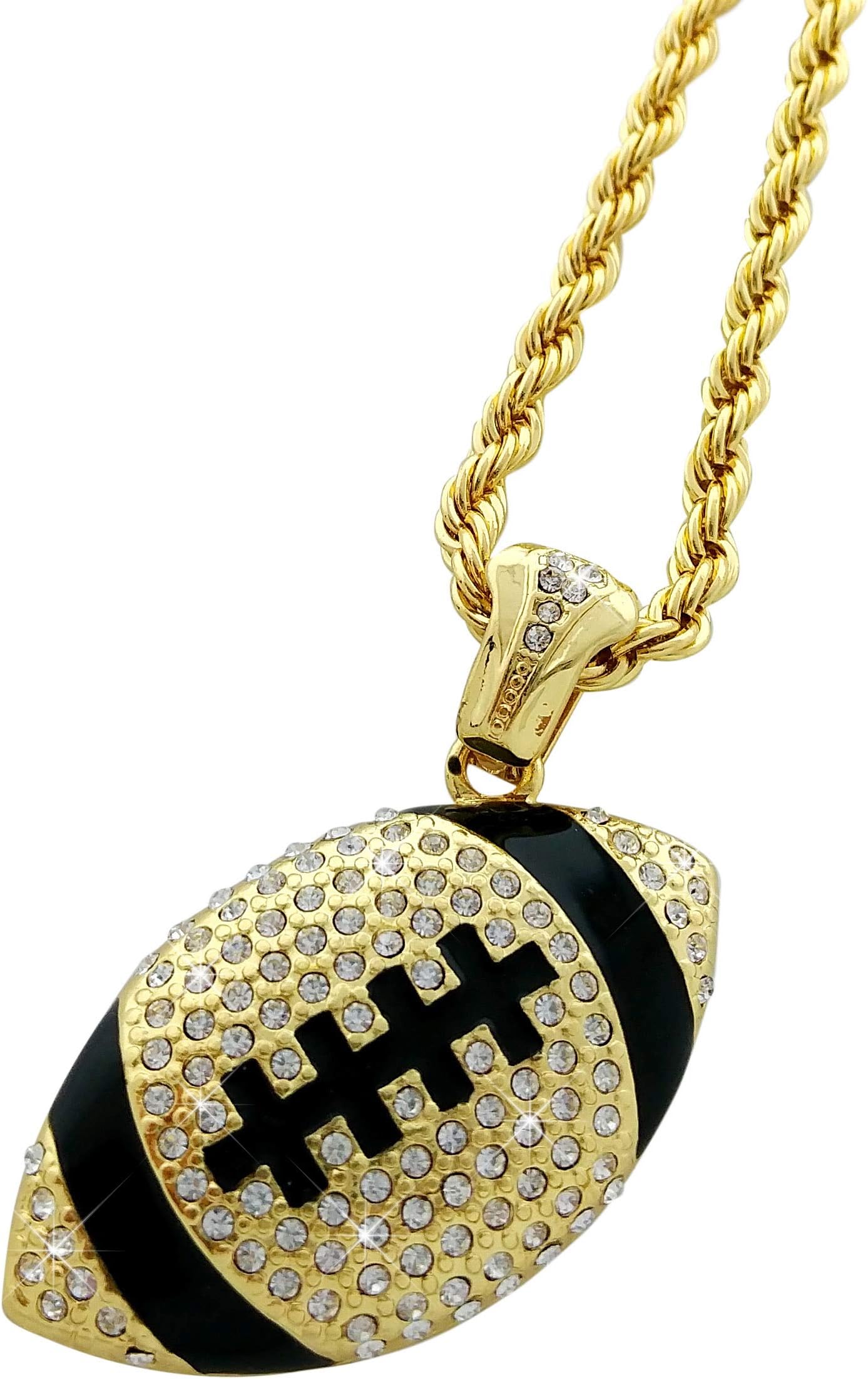 United Bling Iced Out Gold Alloy Football Pendant Necklace with 24" Rope Chain